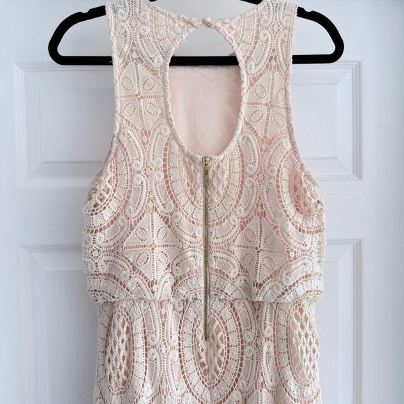 ELIZA J Crochet Lace Maxi Dress Cream Blush Sleeveless Keyhole Back Size 8 - Picture 10 of 14